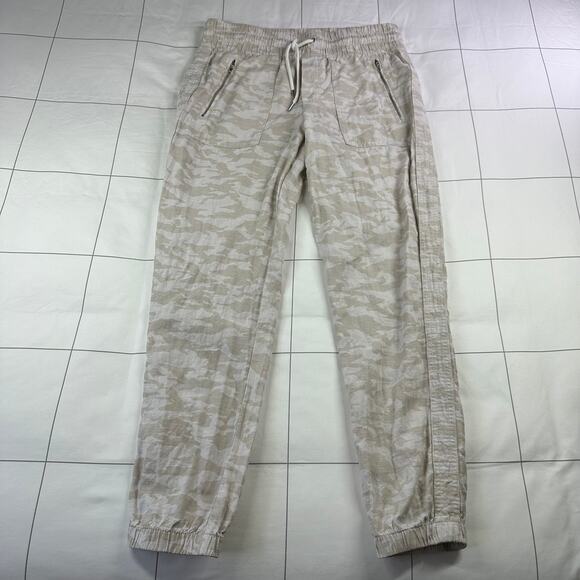 Athleta Pants Womens 4 Cream Camo Cabo Tide Linen Jogger Drawstring Lightweight - Picture 2 of 13